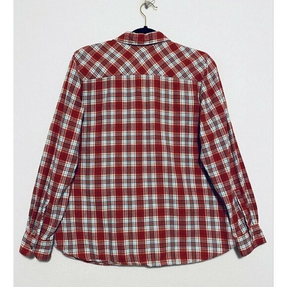 Eddie Bauer Womens Plaid Flannel Button Up Top Red Cotton Long Sleeves Large - Picture 4 of 8